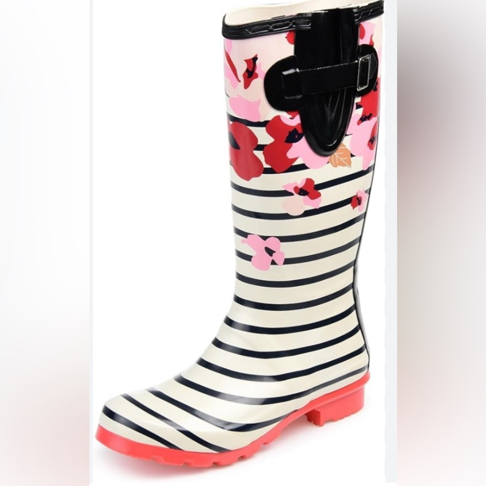 Black + White Striped & Floral Garden or Rain Boots - Fun, Bold & Weather-Ready! - Picture 3 of 12